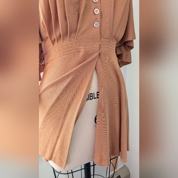 Vicky Tiel - Vintage 80s Camel Dress/Top With Butterfly Sleeves - Size S/M - Picture 7 of 8